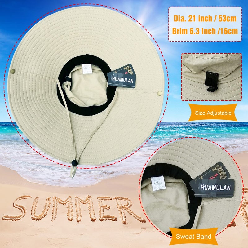 Huamulan 6" Wide Brim Sun Protection Hat Outdoor Unisex Ventilated Bucket Hats for Hiking Beach Fishing Safari Garden Lawn Yard Work Kayaking,Beige - Image 5